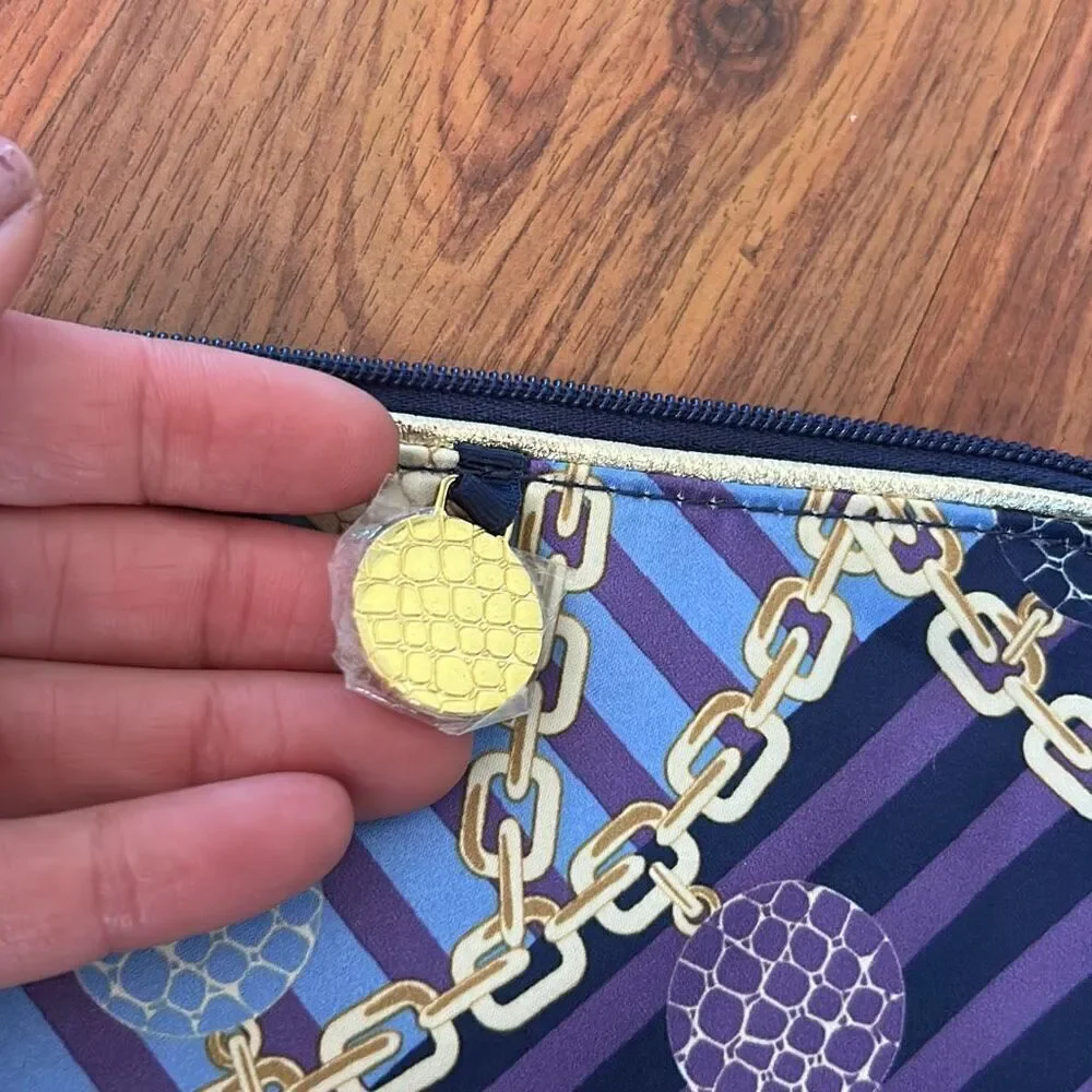 NEW Estee Lauder blue purple gold chain print cosmetic bag med